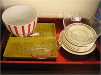 Dishes & Red Wood Lap Tray
