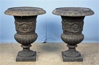 Two Grecian Style Cast Iron Flower Urns