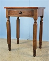 19th C. Walnut Work Table W/ Drawer & Turned Legs