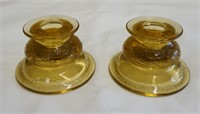 Pair of Amber Glass Candle Holders