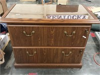 Wood and glass top filing cabinet with keys