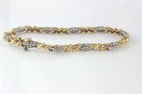 9ct two tone gold and diamond set bracelet