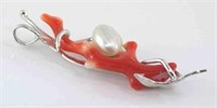 Sterling silver natural coral and pearl pendant
