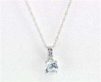 10ct white gold, aquamarine & diamond pendant