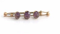 Vintage 9ct rose gold and 3 amethyst brooch