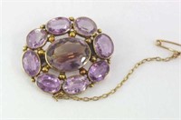 Vintage 9ct yellow gold and amethyst brooch