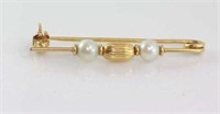 18ct yellow gold, 2 pearl and yellow bead brooch