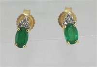 14ct yellow gold, emerald & diamond earrings