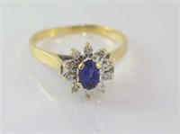 18ct two tone gold, sapphire &diamond cluster ring
