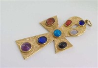 Large 14ct gold cross set with various stones