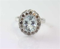 18ct white gold, aquamarine and diamond ring
