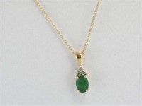 14ct yellow gold, emerald & diamond pendant