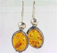 Sterling silver amber drop earrings
