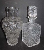 Pressed Glass Decanter and Vase (lot of 2)