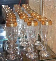 Gold Rimmed and Etched Champagne Flutes