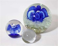Art Glass Paper Weights, Cobalt and Clear