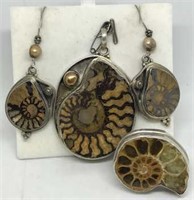 Ammonite Slice Jewelry Set .925