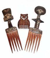 Wooden Tribal Carved Combs (lot of 3)