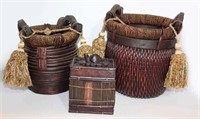 Woven Rattan Baskets with Wood handles