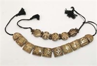 Egyptian Style Carved Fossil Tiles Necklace Set
