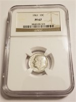 1961 NGC GRADED PF67 SILVER ROOSEVELT DIME