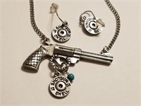 GUN THEMED NECKLACE AND EARRINGS SET
