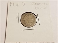 1910-D BARBER SILVER DIME COIN