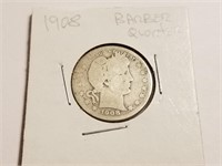 1908 BARBER SILVER QUARTER COIN