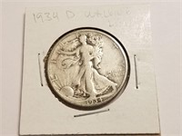 1934-D WALKING LIBERTY SILVER HALF DOLLAR COIN