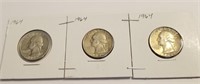 1964 X 3 SILVER WASHINGTON QUARTERS COINS