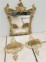 3 PIECE VTG WALL MIRROR & SCONCE LOT