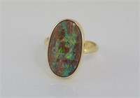 18 carat yellow gold & solid boulder opal ring