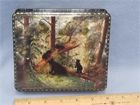 Russian lacquer box 5" x 6" signed has mother of p