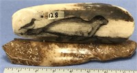 Scrimshawed seal on fossilized walrus ivory on oos