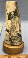 6.5" Scrimshawed mammoth ivory with 1 legged pirat