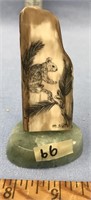 4" Fossilized ivory scrimshawed with squirrel by M