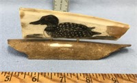 5" Fossilized ivory scrimshawed loon by Michael Sc