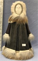 Russian doll 13" tall, carved antler face, fur tri