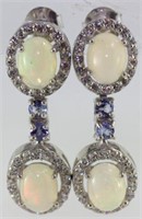 Silver opal drop earrings