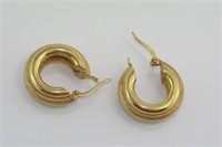 9ct yellow gold textured hoop earrings