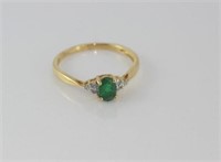 14ct yellow gold, emerald and diamond ring
