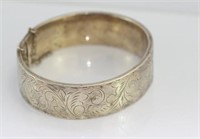 Sterling silver gilt engraved and hinged bangle