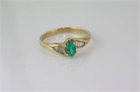 9ct yellow gold, emerald and diamond ring