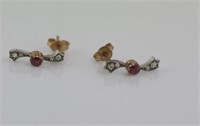 9ct two tone gold, ruby and diamond earrings