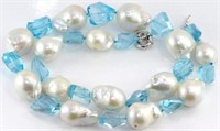 9ct white gold baroque pearl & blue topaz necklace