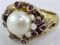 9ct yellow gold pearl dress ring