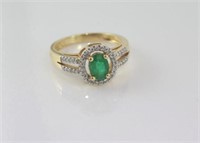 14ct yellow gold, emerald & diamond ring