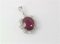 18ct white gold, ruby and diamond pendant
