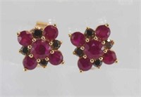 18ct rose gold, ruby & diamond cluster earrings