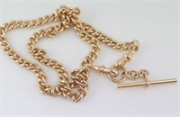 Good 9ct rose gold fob chain with t-bar